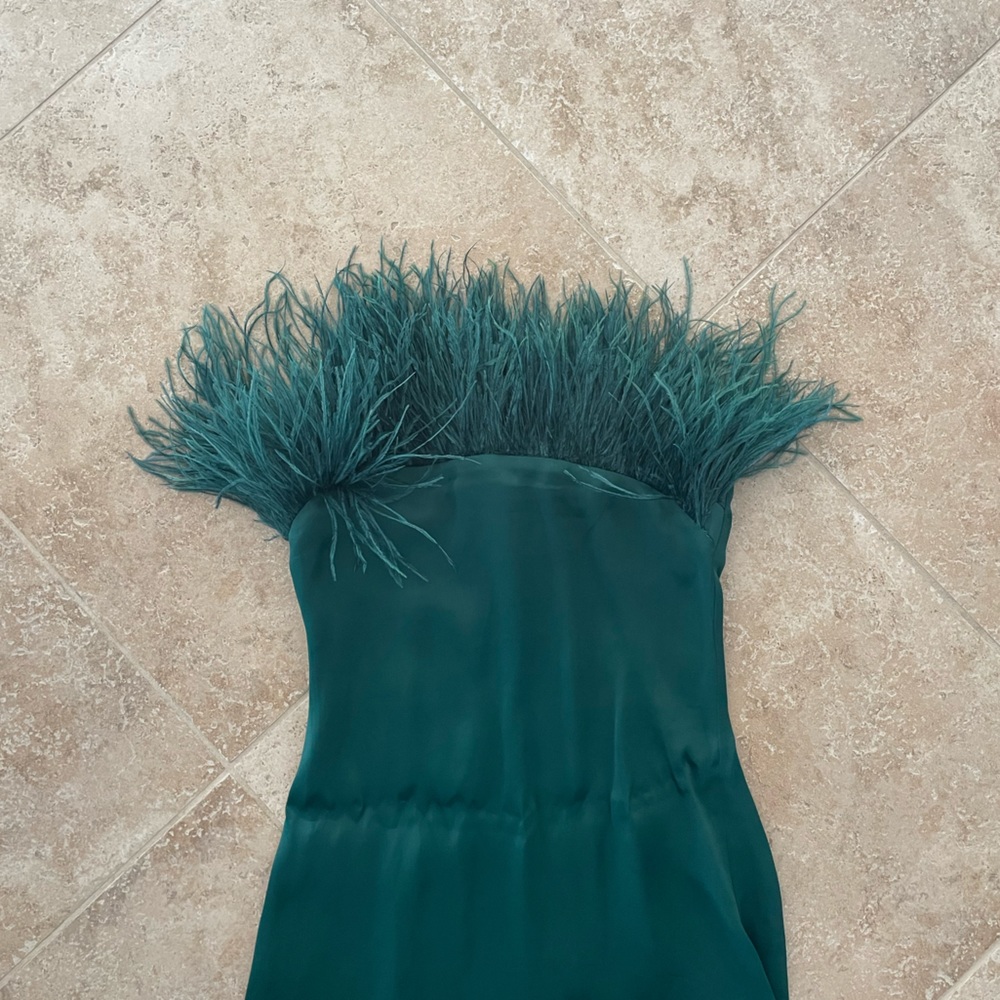 ZARA long green feather silk dress